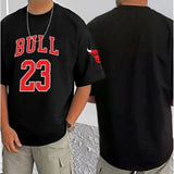 Black cotton blend men's casual t-shirt with printed design, half sleeve style