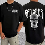 Black cotton blend men's casual t-shirt with printed design, half sleeve and round neck