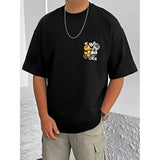 Black cotton blend men's t-shirt with printed design, round neck, half sleeves