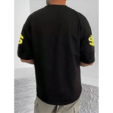 Black cotton blend men's t-shirt with printed design, round neck, half sleeves