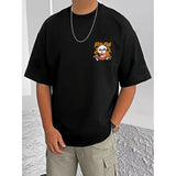 Black cotton blend men's t-shirt with printed design, casual round neck half sleeve