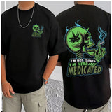 Black cotton blend men's casual printed round neck half sleeve t-shirt with vibrant design details