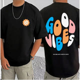 Black cotton blend men's t-shirt with printed design, round neck, half sleeves