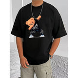 Black cotton blend men's t-shirt with printed design, round neck, half sleeves