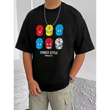 Black cotton blend men's casual printed round neck half sleeve t-shirt, vibrant pattern detail