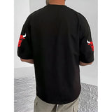 Black cotton blend men's t-shirt with printed design, casual round neck half sleeve