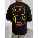 Black cotton blend men's t-shirt with printed design, half sleeve and round neck