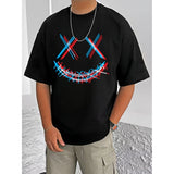 Black cotton blend men's t-shirt with printed round neck and half sleeves