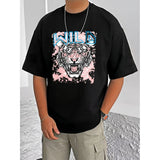 Black cotton blend men's t-shirt with printed design, half sleeve style
