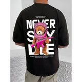 Black cotton blend men's t-shirt with printed design, round neck and half sleeves