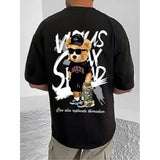 Black cotton blend men's casual printed round neck t-shirt with half sleeves