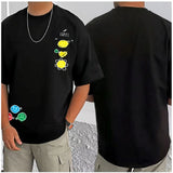 Black cotton blend men's casual t-shirt with printed design (round neck, half sleeve)