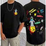 Black cotton blend men's t-shirt with printed design, round neck, half sleeves - casual wear accessory for men
