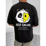 Black cotton blend men's printed round neck half sleeve t-shirt, casual style for everyday wear
