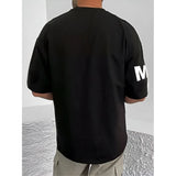 Black cotton blend men's casual t-shirt with printed round neck and half sleeves