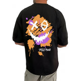 Black cotton blend men's casual printed round neck half sleeve t-shirt (patterned)
