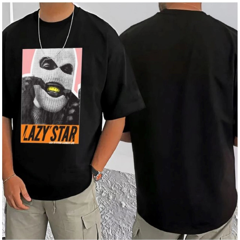 Black cotton blend men's t-shirt with printed design (half sleeve, round neck)