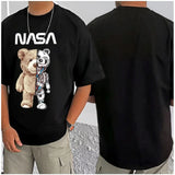 Black cotton blend men's casual printed round neck half sleeve t-shirt, vibrant pattern design