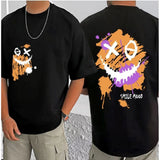 Black cotton blend men's printed round neck half sleeve t-shirt with casual style