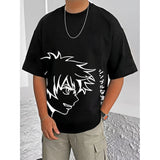 Black cotton blend men's t-shirt with printed design, half sleeve, casual style