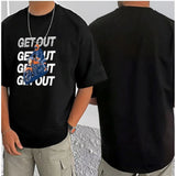 Black cotton blend men's casual printed round neck half sleeve t-shirt with vibrant graphic design