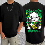 Black cotton blend men's casual t-shirt with printed design, half sleeve style