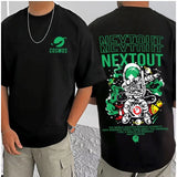 Black cotton blend men's casual printed round neck half sleeve t-shirt with vibrant design detail