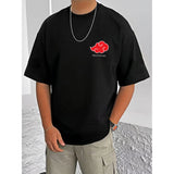Black cotton blend men's casual printed round neck half sleeve t-shirt