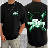 Black cotton blend men's casual t-shirt with printed round neck and half sleeves