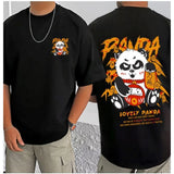 Black cotton blend men's t-shirt with printed design, round neck, half sleeves