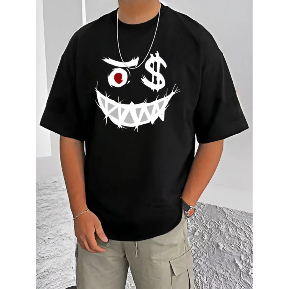 Black cotton blend men's printed round neck half sleeve t-shirt (patterned)