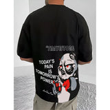 Black cotton blend men's printed round neck half sleeve t-shirt with casual style
