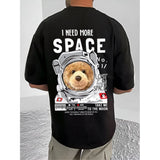 Black cotton blend men's casual tee with printed design, half-sleeve round neck