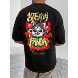 Black cotton blend men's casual printed round neck half sleeve t-shirt