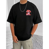 Black cotton blend men's casual printed round neck half sleeve t-shirt, stylish apparel for everyday wear