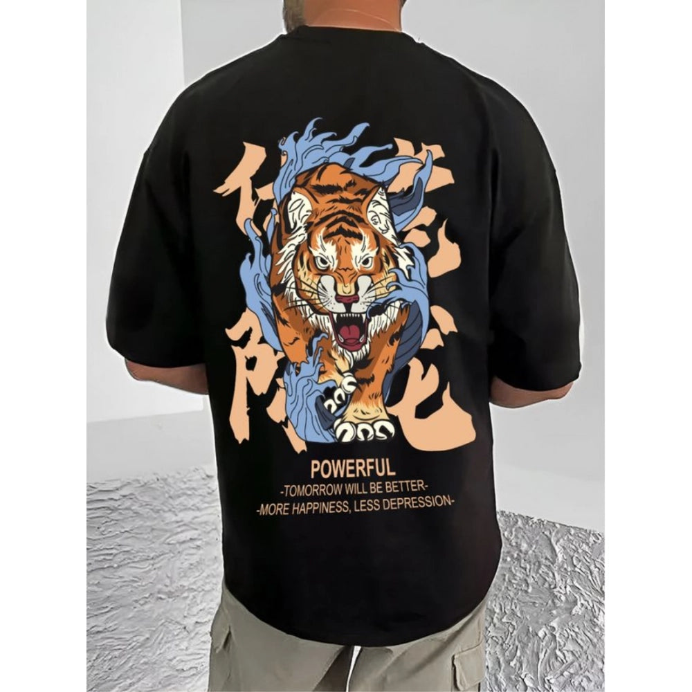 Black cotton blend men's casual printed round neck half sleeve t-shirt - clothing accessory for stylish attire