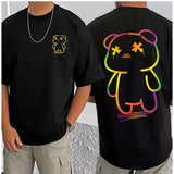Black cotton blend men's casual t-shirt with printed design, half sleeve