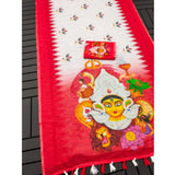 White linen digital print saree with unstitched blouse (5.5Mtr), natural textures showcased on model