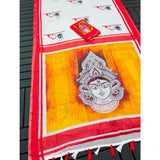 White linen digital print saree with unstitched blouse (5.5Mtr), delicate floral design on display