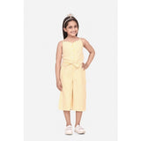Yellow striped polyester-cotton blend sleeveless round neck dress for girls, knee length