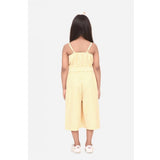 Yellow striped polyester cotton blend sleeveless round neck dress for girls, knee length