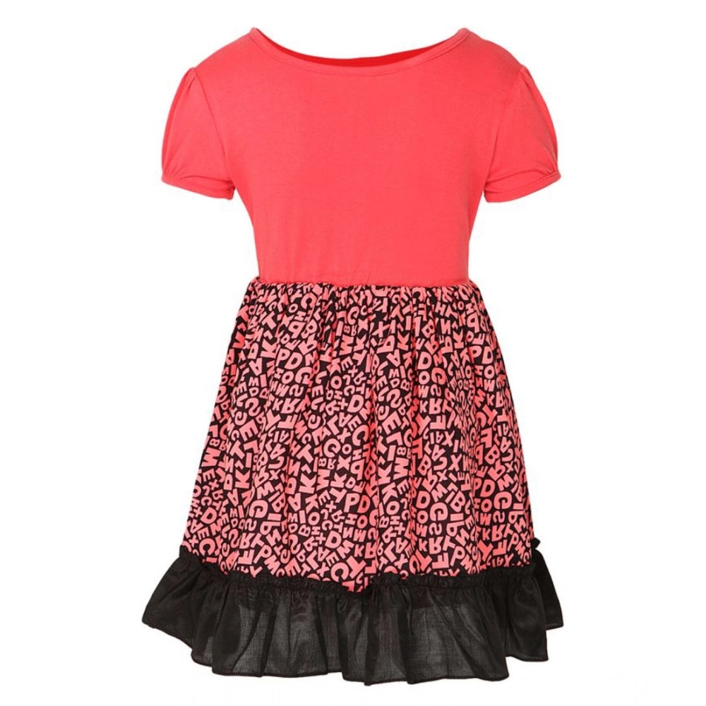 Pink polyester crepe embellished short sleeve round neck dress for girls, perfect for special occasions