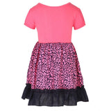 Pink polyester crepe embellished short sleeve round neck dress, perfect for girls' fashion