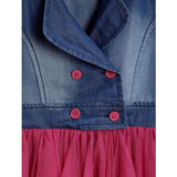 Blue-Pink polyester crepe-net girl's knee length dress with solid pattern and shoulder straps