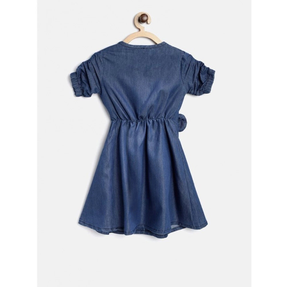 Blue denim striped sleeveless round neck dress for girls