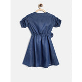 Blue denim striped sleeveless round neck dress for girls