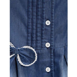 Blue denim striped sleeveless round neck dress for girls, knee-length style