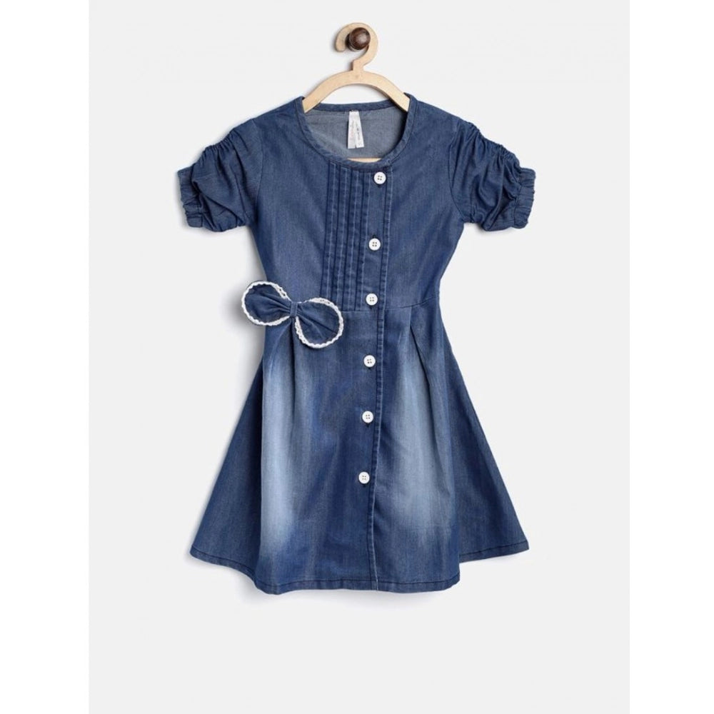 Blue denim striped sleeveless round neck dress for girls
