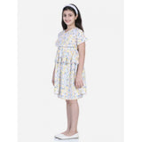 Multicolor rayon floral printed girls' V-neck dress, short sleeves, knee length