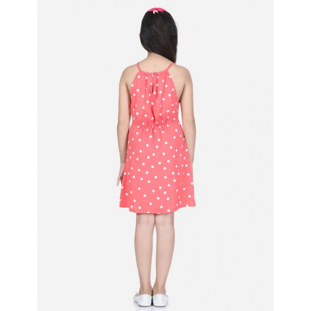 Orange polyester printed short sleeve round neck dress for girls
